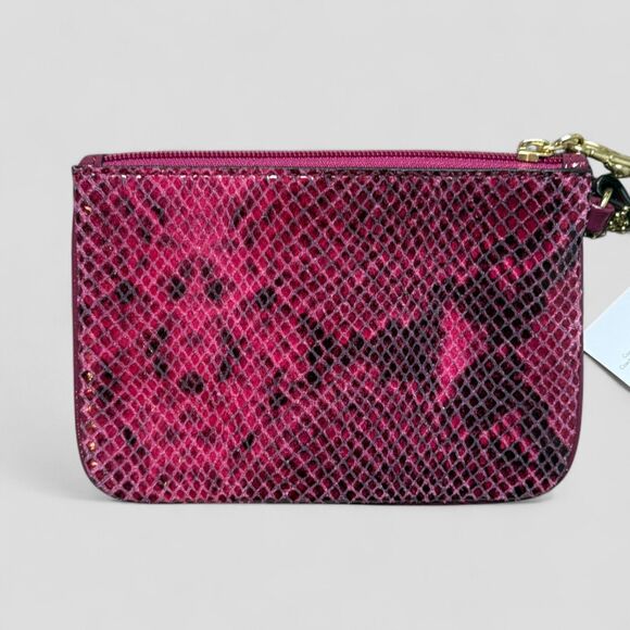 COACH Snakeskin Pattern Wristlet Python Raspberry Pink Zippered Pouch Clutch NWT - Picture 3 of 5